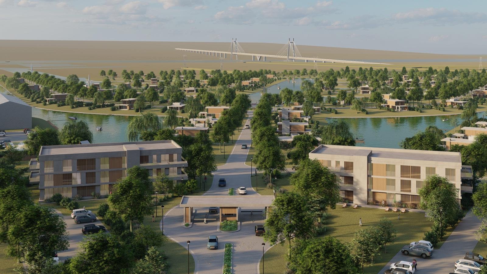 Render del acceso y la infraestructura de Isla Victoria